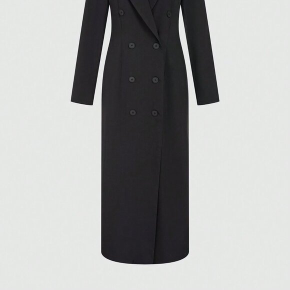 Black Elegant Women's Casual Long Button Coat For Summer - Picture 3 of 7